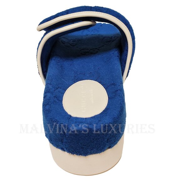 GUCCI MENS SHOES ADIDAS X GG BLUE COTTON SPONGE PLATFORM SANDAL SLIDE sz 9 9.5 - Picture 11 of 16